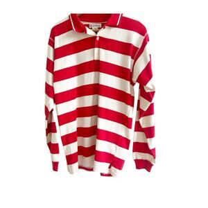 Club Monaco Vintage Men’s Rugby Red White Striped Polo Long Sleeve Size Large